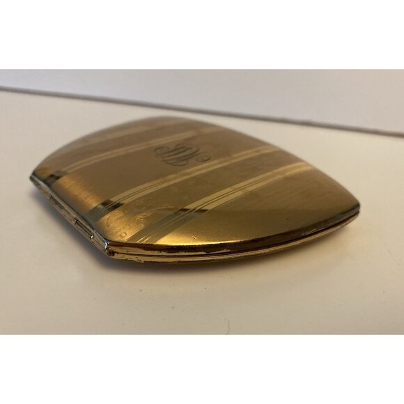 Vintage Elgin American Compact Gold Tone Monogrammed Triangular Shape 1950's - Picture 6 of 12